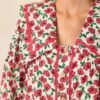 Butterfly Garden Red Cotton Button Front Mini Dress