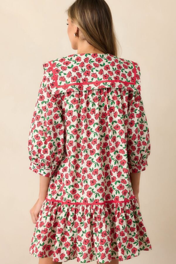Butterfly Garden Red Cotton Button Front Mini Dress