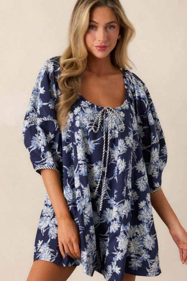 Awaiting Love Cotton Navy Floral Romper