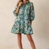 Canvas Of Memories 100% Cotton Green Floral Mini Dress