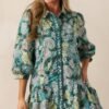 Canvas Of Memories 100% Cotton Green Floral Mini Dress