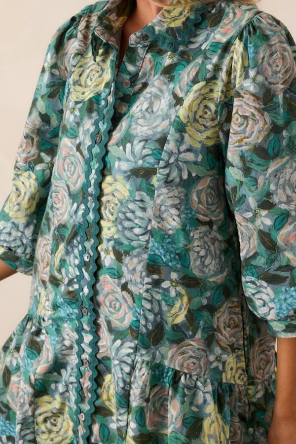 Canvas Of Memories 100% Cotton Green Floral Mini Dress