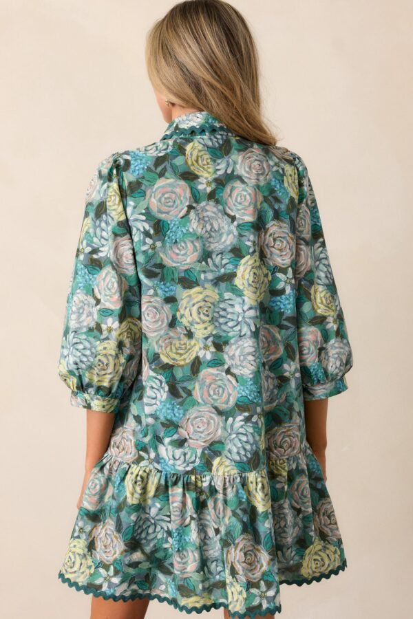 Canvas Of Memories 100% Cotton Green Floral Mini Dress