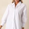 Came Prepared Cotton White Long Sleeve Button Front Top