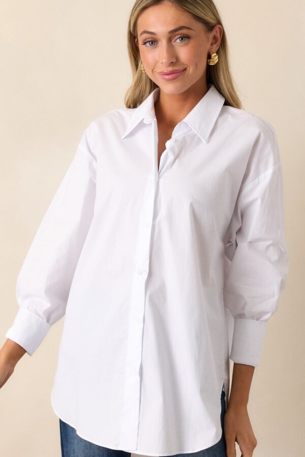 Came Prepared Cotton White Long Sleeve Button Front Top