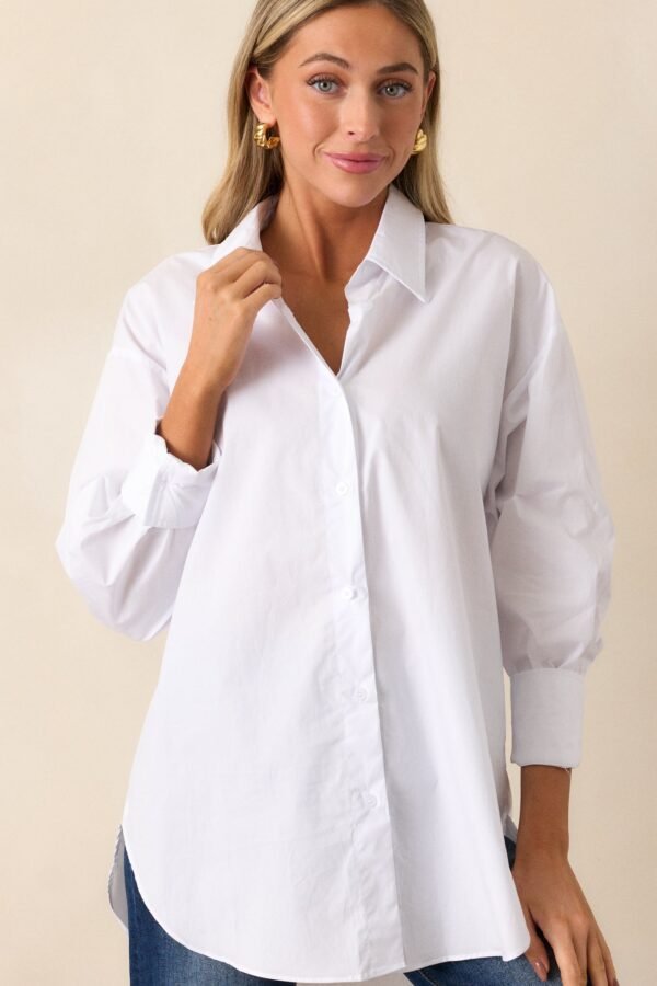 Came Prepared Cotton White Long Sleeve Button Front Top
