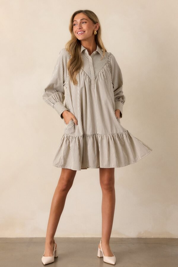 Call You Later Ivory Stripe Long Sleeve Mini Dress