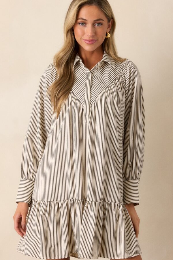 Call You Later Ivory Stripe Long Sleeve Mini Dress