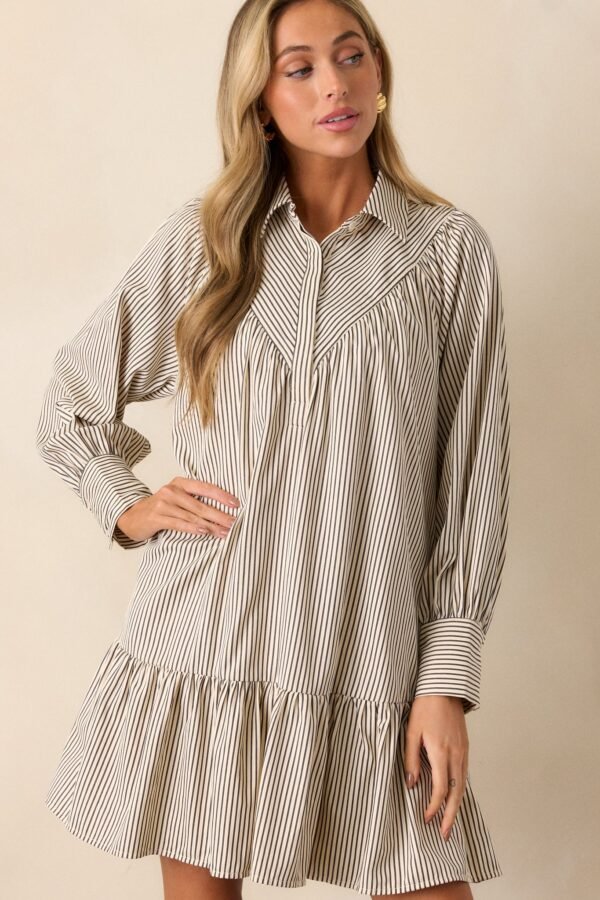 Call You Later Ivory Stripe Long Sleeve Mini Dress