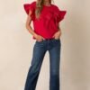 Can't Stop Me Red Ruffle Sleeve Bow Top