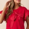 Can't Stop Me Red Ruffle Sleeve Bow Top