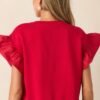 Can't Stop Me Red Ruffle Sleeve Bow Top