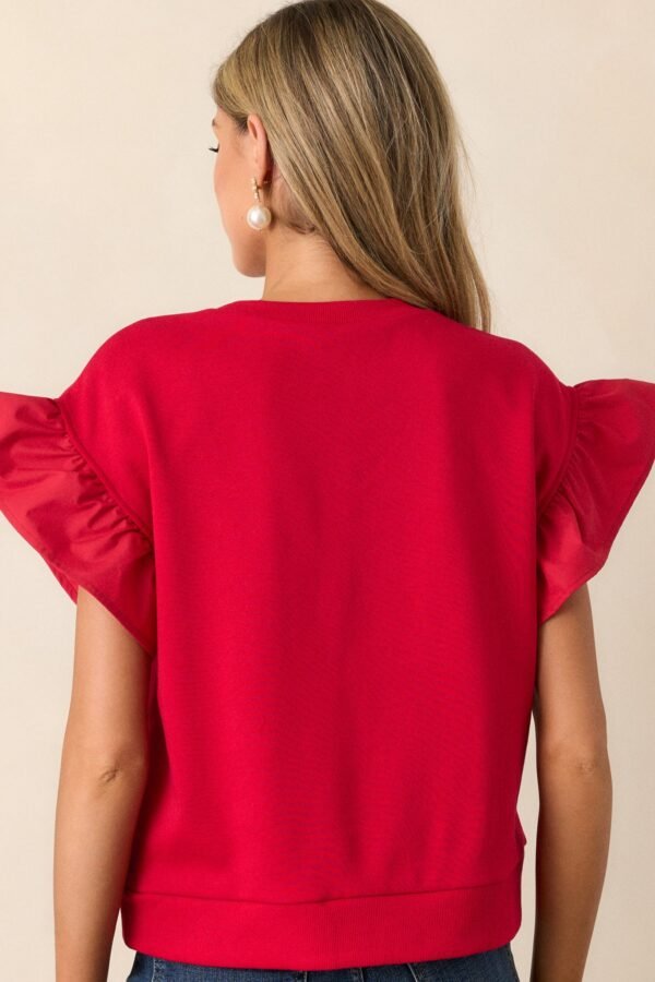 Can't Stop Me Red Ruffle Sleeve Bow Top
