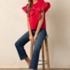 Can't Stop Me Red Ruffle Sleeve Bow Top