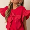 Can't Stop Me Red Ruffle Sleeve Bow Top