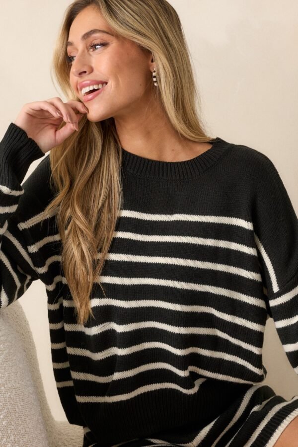 Brewed Bliss Black and Ivory Stripe Sweater