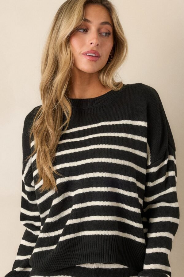 Brewed Bliss Black and Ivory Stripe Sweater