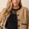 Back To Business Camel Button Front Faux Leather Jacket