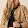 Back To Business Camel Button Front Faux Leather Jacket