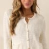 Between The Lines Ivory Waffle Knit Cardigan