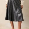 Captured By The Night Black Faux Leather Midi Skirt