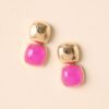 Blissful Days Pink Stone Gold Textured Drop Earrings