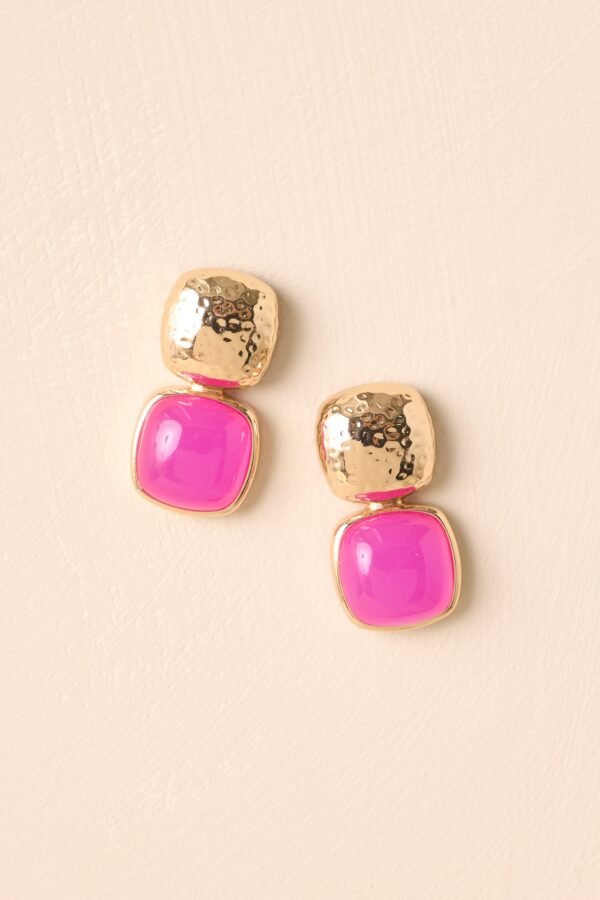 Blissful Days Pink Stone Gold Textured Drop Earrings