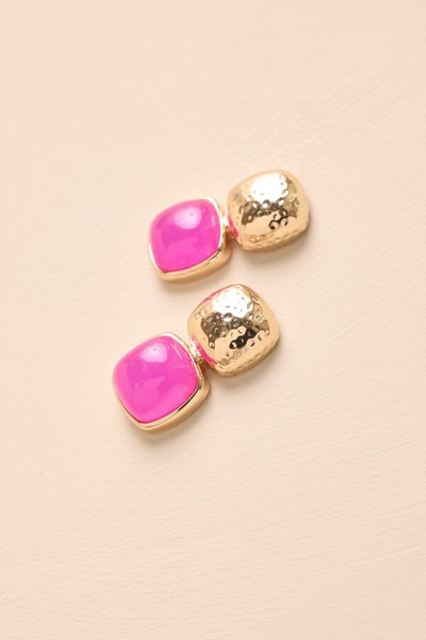 Blissful Days Pink Stone Gold Textured Drop Earrings