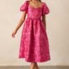 Blooming Hearts Pink Floral Jacquard Midi Dress