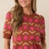 Blooming Breezes Cinnamon Floral Short Sleeve Sweater