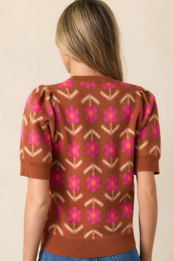 Blooming Breezes Cinnamon Floral Short Sleeve Sweater