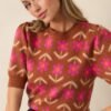 Blooming Breezes Cinnamon Floral Short Sleeve Sweater