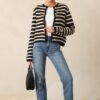 Caught In Between Black Stripe Knit Cardigan