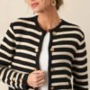 Caught In Between Black Stripe Knit Cardigan