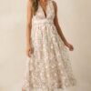 Celebrate With Me Champagne Embroidered Midi Dress