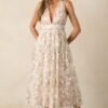 Celebrate With Me Champagne Embroidered Midi Dress