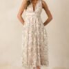 Celebrate With Me Champagne Embroidered Midi Dress
