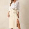 Beyond The Storm Ecru Faux Leather Midi Skirt