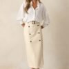 Beyond The Storm Ecru Faux Leather Midi Skirt