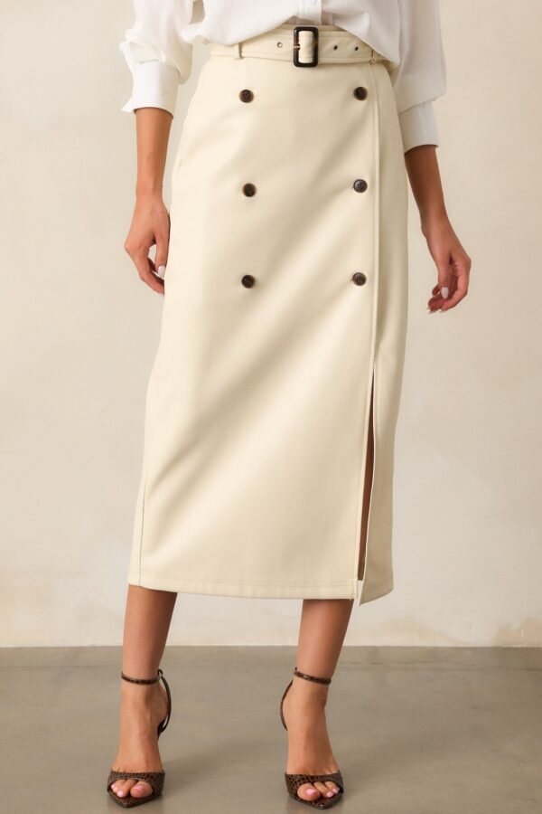 Beyond The Storm Ecru Faux Leather Midi Skirt