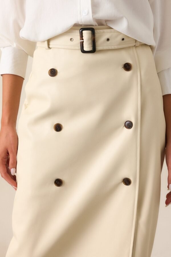 Beyond The Storm Ecru Faux Leather Midi Skirt