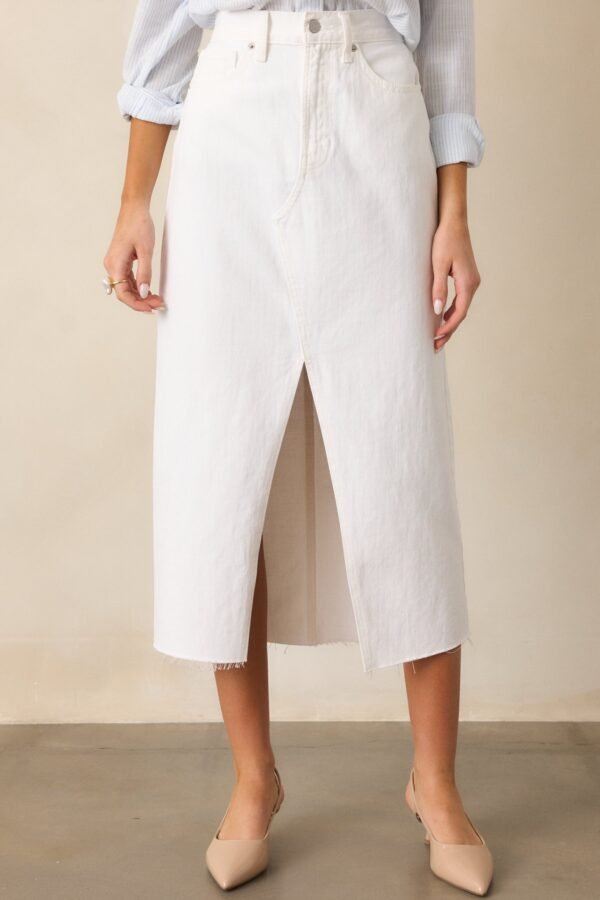 Bright Mornings White Denim Midi Skirt