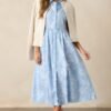 Believe It Cotton Light Blue Toile Maxi Dress