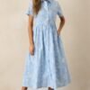 Believe It Cotton Light Blue Toile Maxi Dress