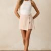 Caught In The Rain Tan Mini Skort