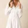 Business Brunch Cotton Ivory Button Front Mini Dress