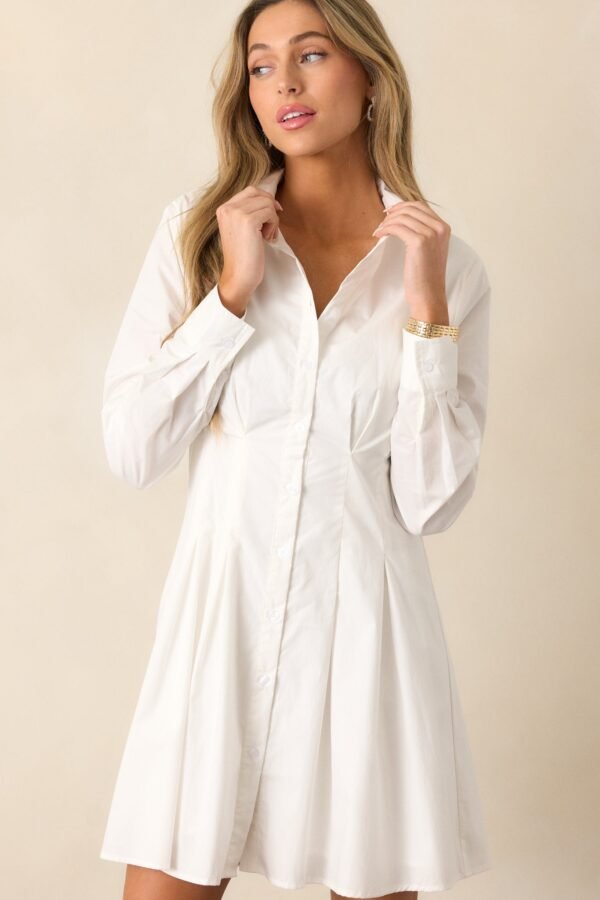 Business Brunch Cotton Ivory Button Front Mini Dress