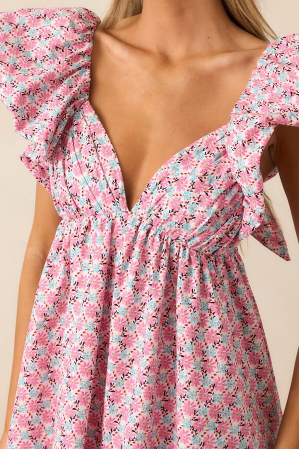 Blooming Love Pink Floral Flutter Sleeve Mini Dress