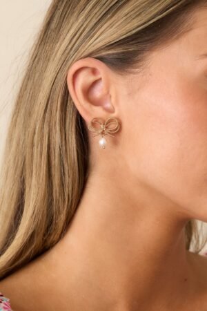 Briar's Grace Gold Bow Drop Earrings