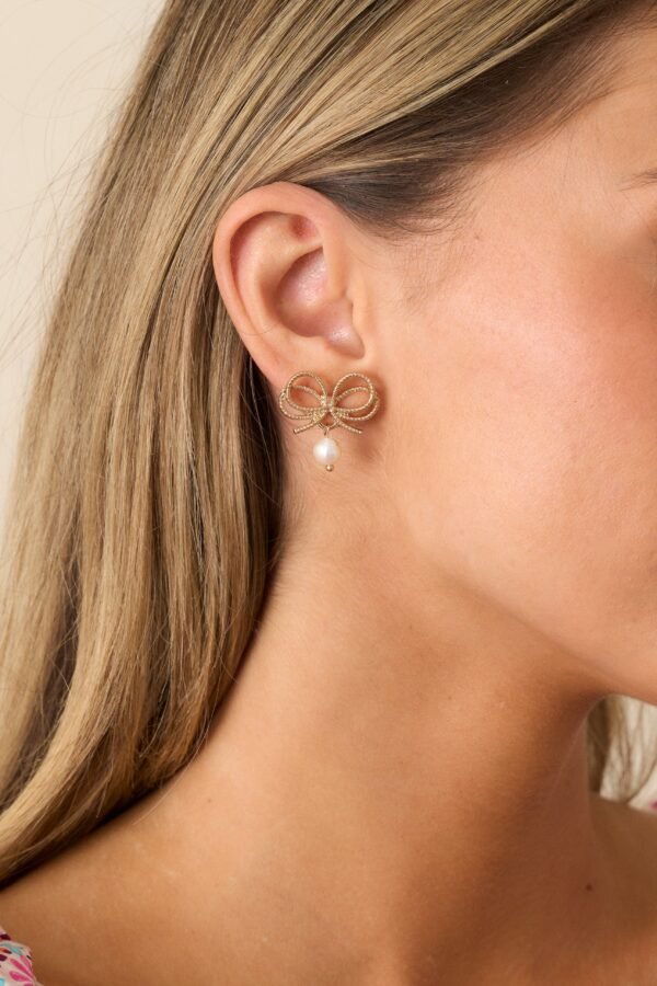 Briar's Grace Gold Bow Drop Earrings